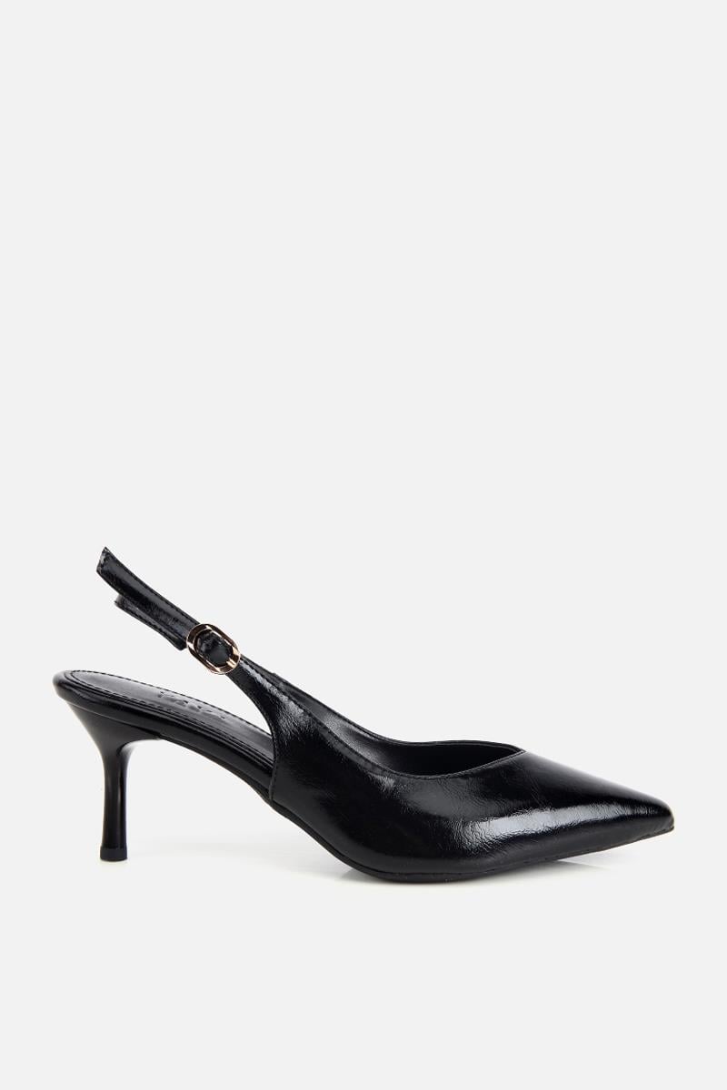 Kadın Siyah Yılan Desenli Arkası Açık İnce Topuklu Stiletto