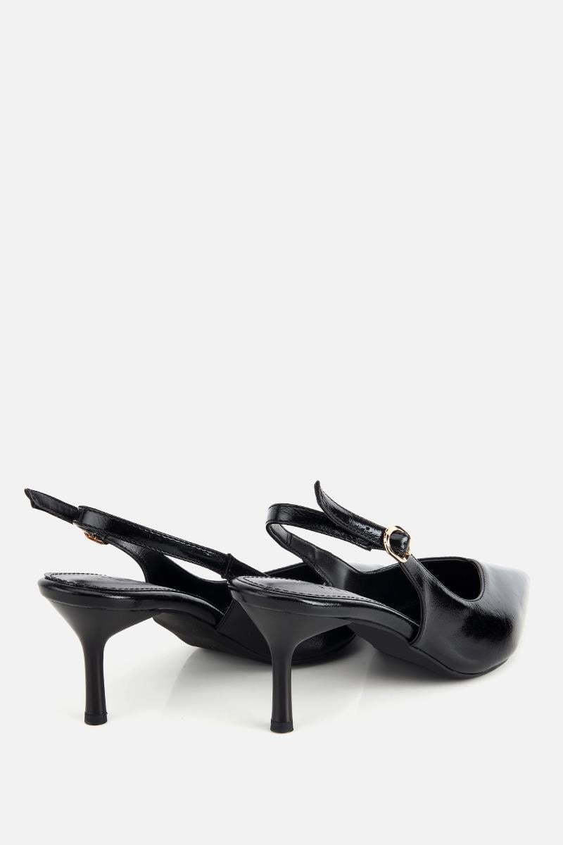 Kadın Siyah Yılan Desenli Arkası Açık İnce Topuklu Stiletto