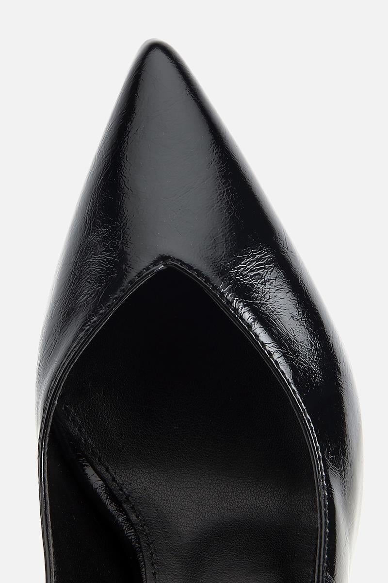 Kadın Siyah Yılan Desenli Arkası Açık İnce Topuklu Stiletto
