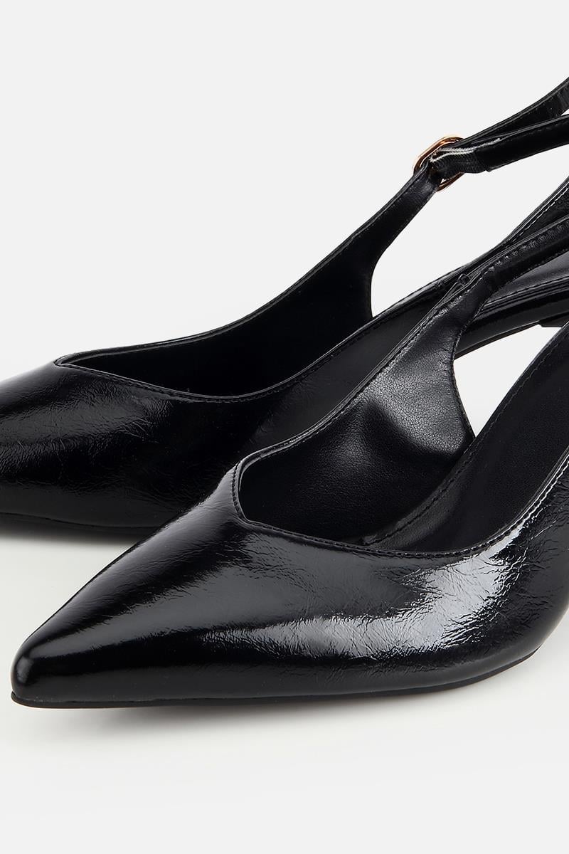 Kadın Siyah Yılan Desenli Arkası Açık İnce Topuklu Stiletto