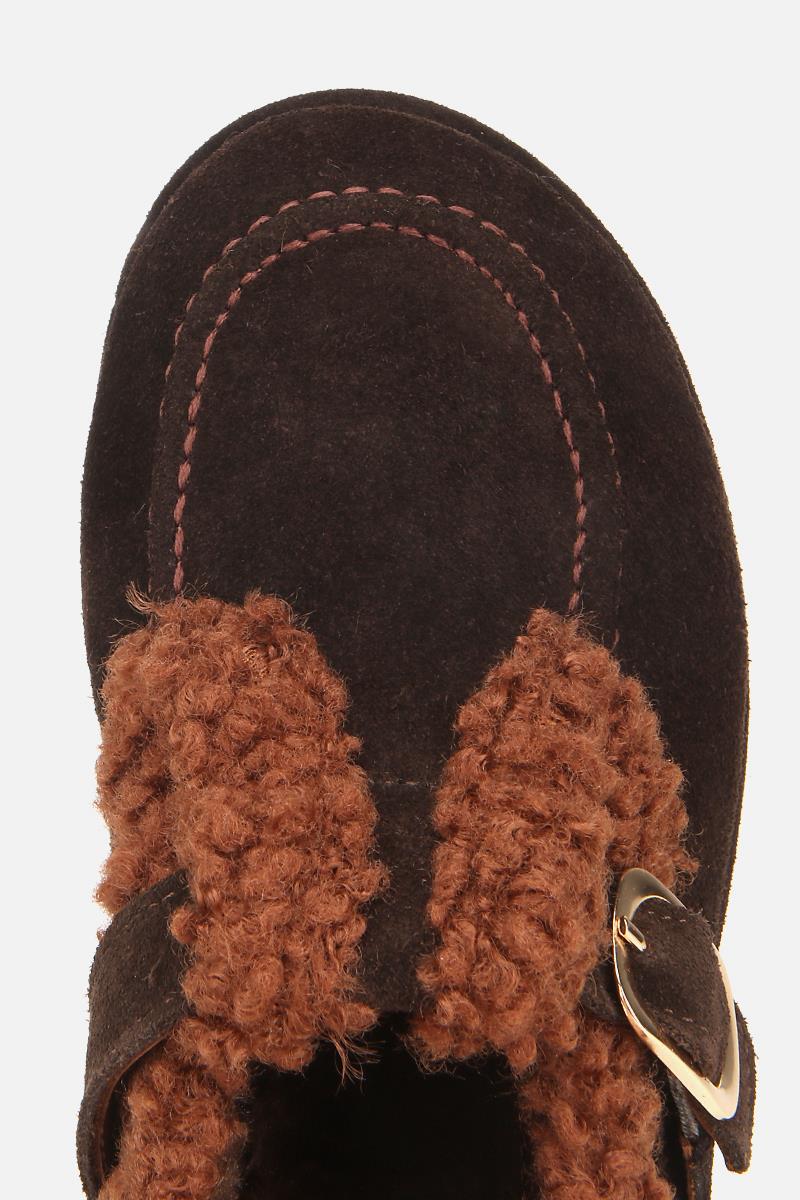 Kadın Süet Deri Kahverengi İçi Kürklü Tokalı Günlük Loafer