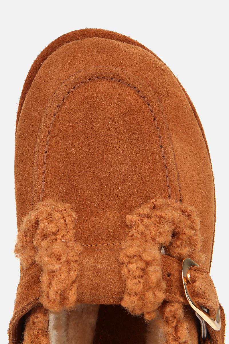 Kadın Süet Deri Taba İçi Kürklü Tokalı Günlük Loafer