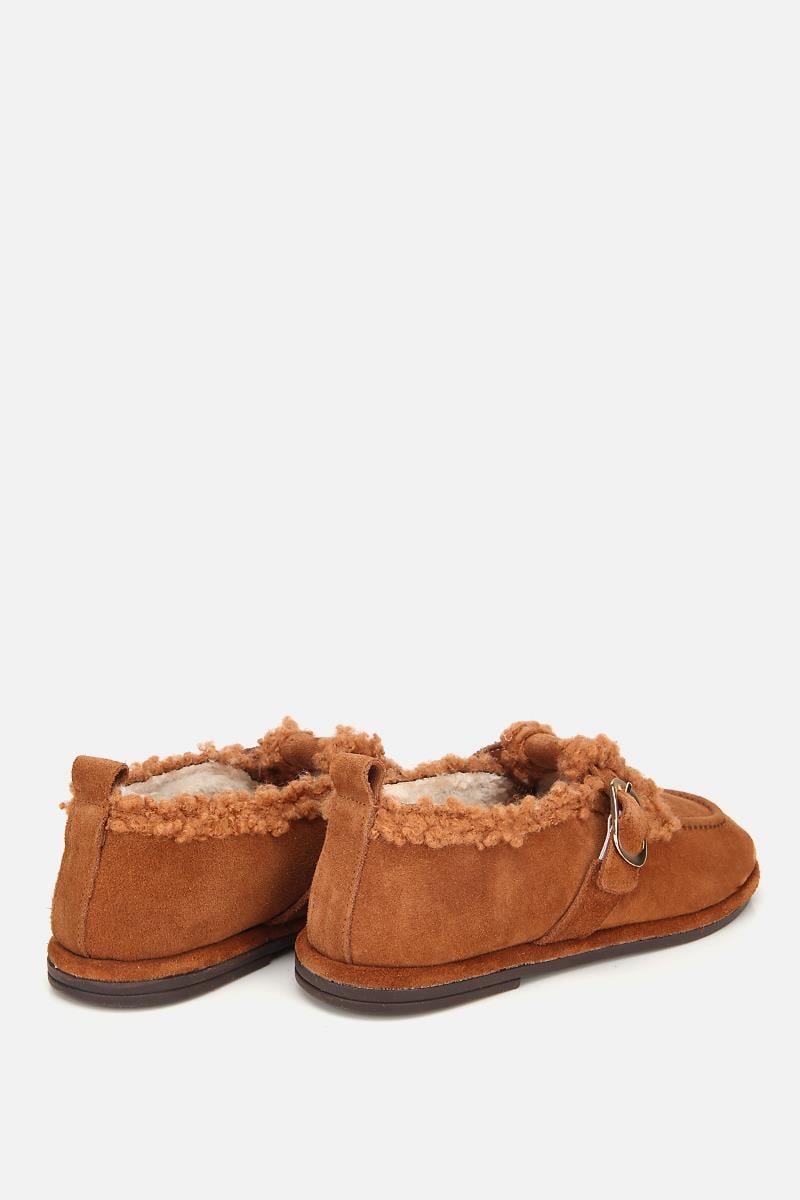 Kadın Süet Deri Taba İçi Kürklü Tokalı Günlük Loafer