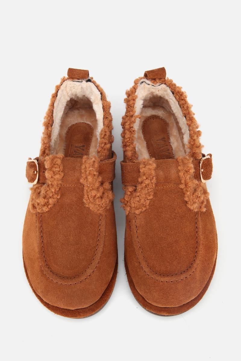Kadın Süet Deri Taba İçi Kürklü Tokalı Günlük Loafer