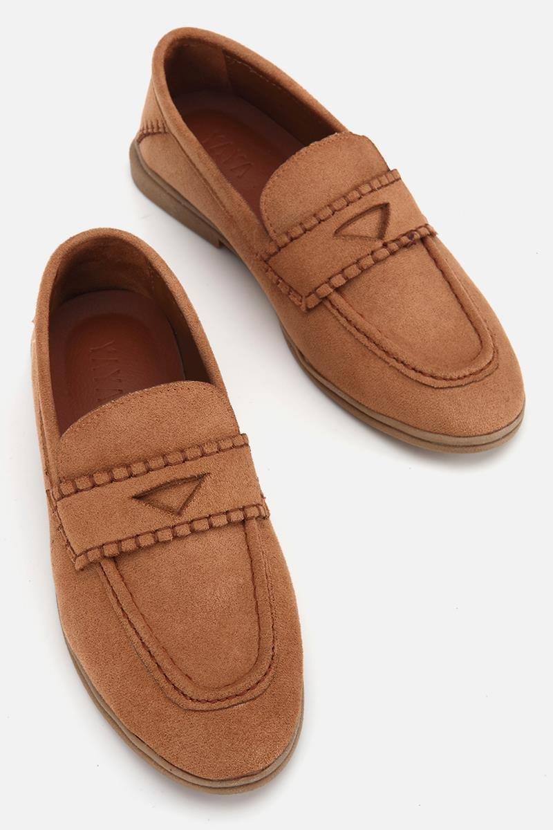 Kadın Taba Süet Dikiş Detaylı Günlük Loafer