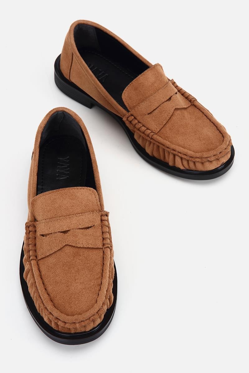 Kadın Taba Süet Dikiş Detaylı Loafer