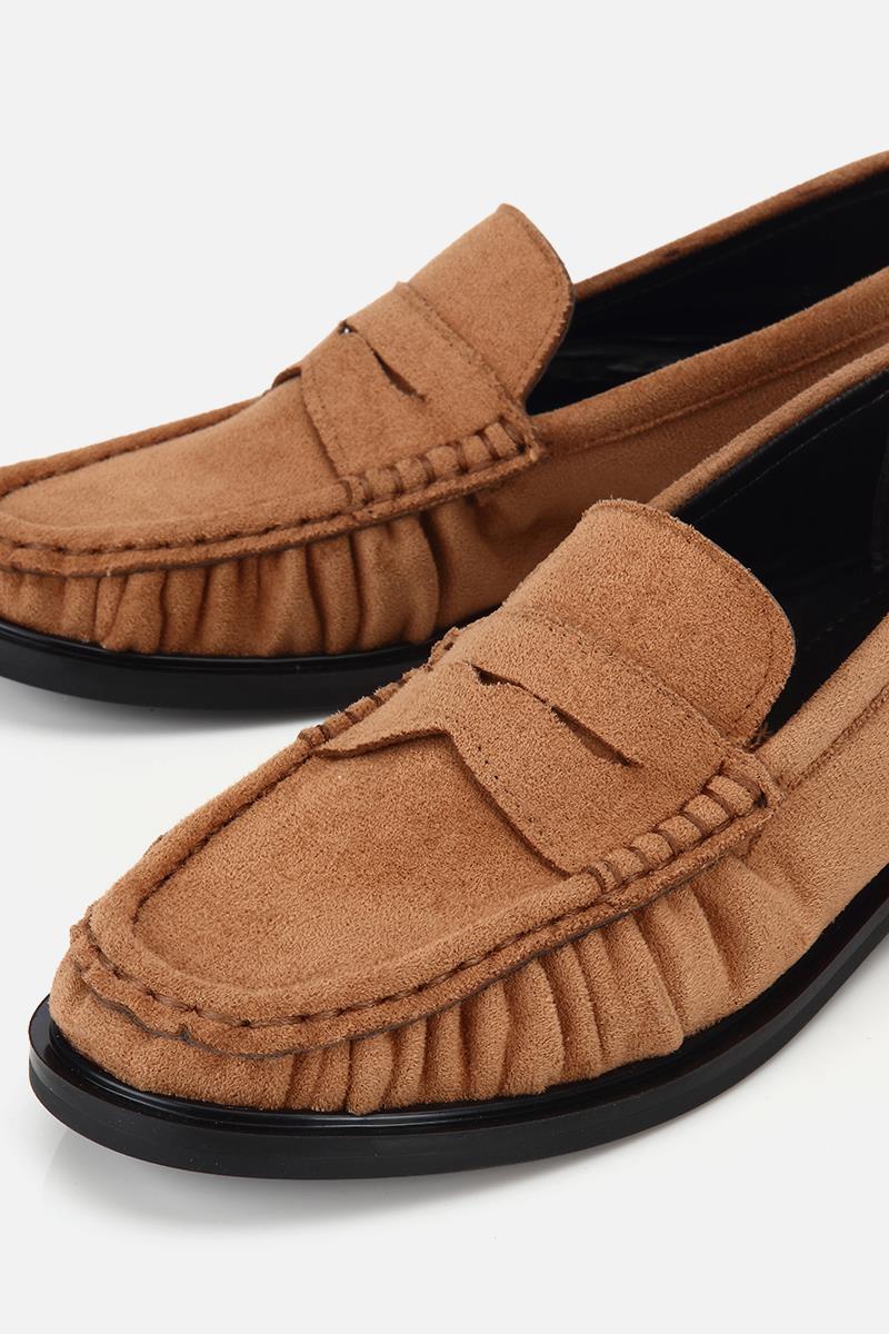 Kadın Taba Süet Dikiş Detaylı Loafer