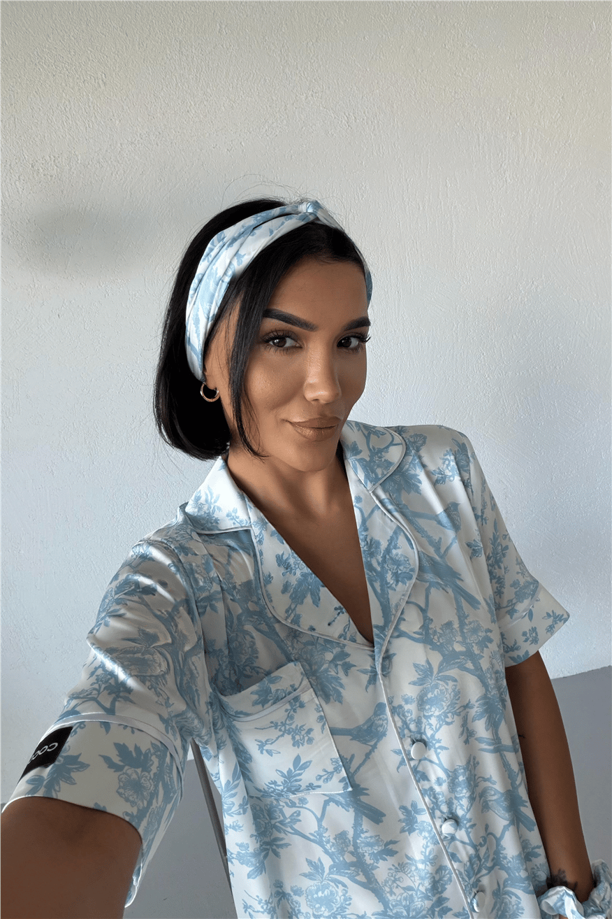 Alberi Blu Saten Kısa Pijama Takımı