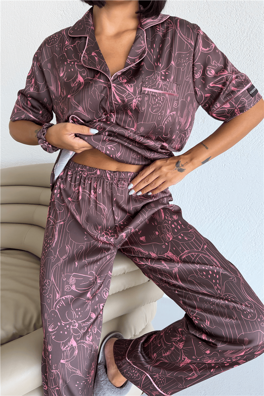 Colori Del Mondo Saten Kısa Kol Pantolon Pijama Takımı CDM2143