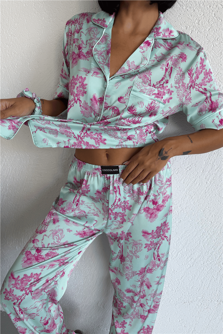 Colori Del Mondo Saten Kısa Kol Pantolon Pijama Takımı CDM2378