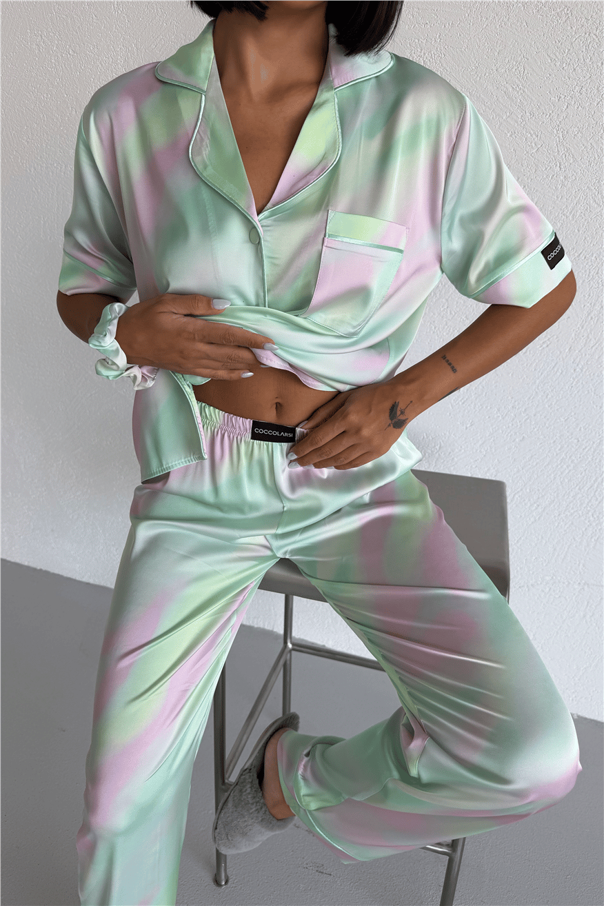 Colori Del Mondo Saten Kısa Kol Pantolon Pijama Takımı CDM2256