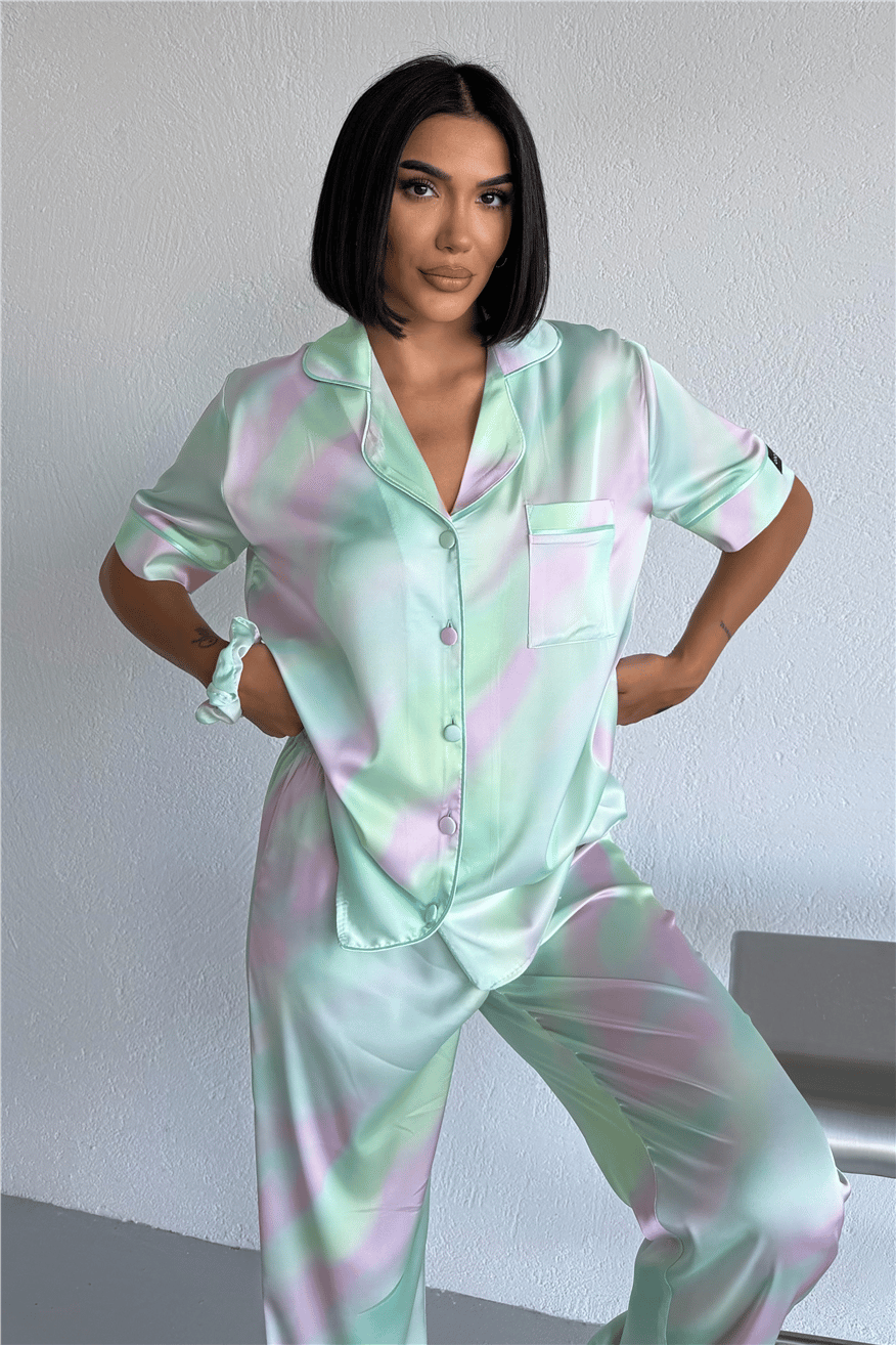 Colori Del Mondo Saten Kısa Kol Pantolon Pijama Takımı CDM2256