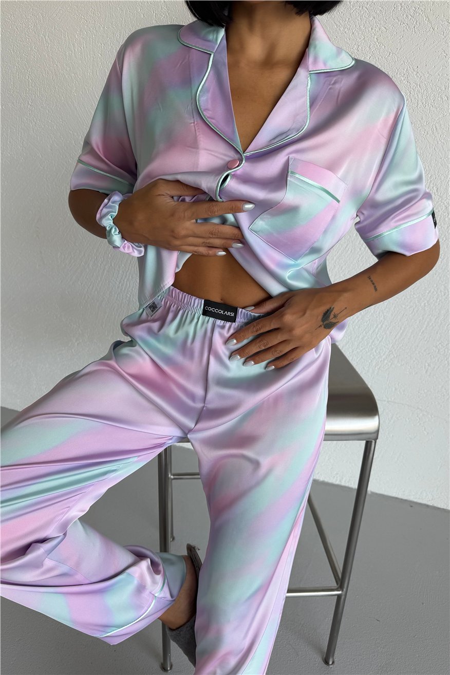 Colori Del Mondo Saten Kısa Kol Pantolon Pijama Takımı CDM2374