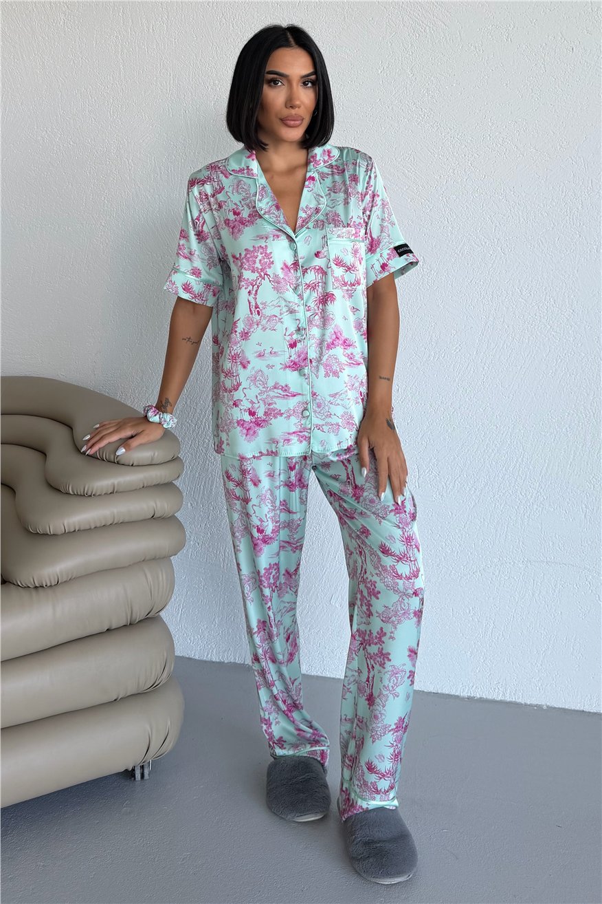 Colori Del Mondo Saten Kısa Kol Pantolon Pijama Takımı CDM2378
