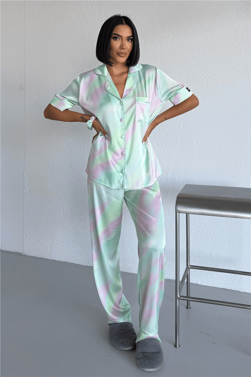 Colori Del Mondo Saten Kısa Kol Pantolon Pijama Takımı CDM2256