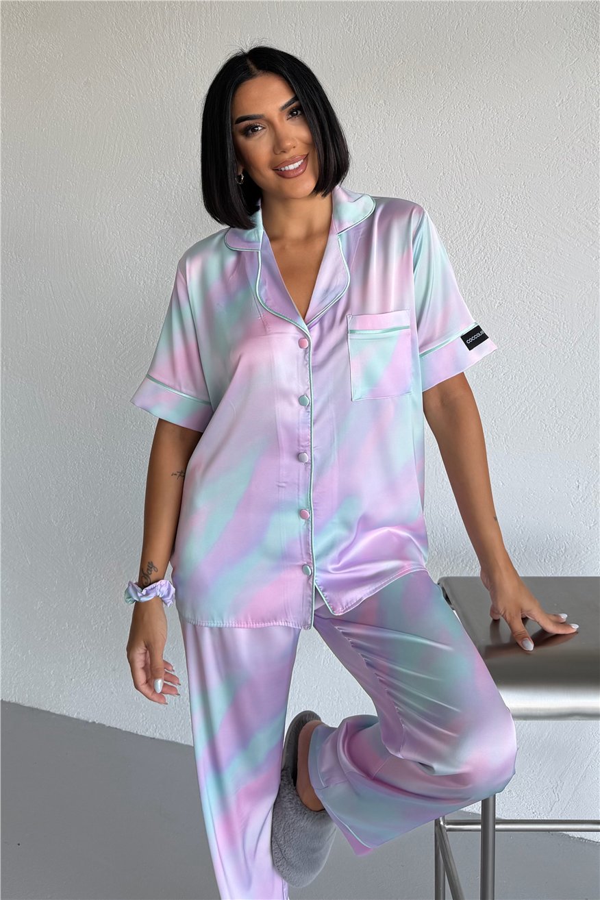 Colori Del Mondo Saten Kısa Kol Pantolon Pijama Takımı CDM2374