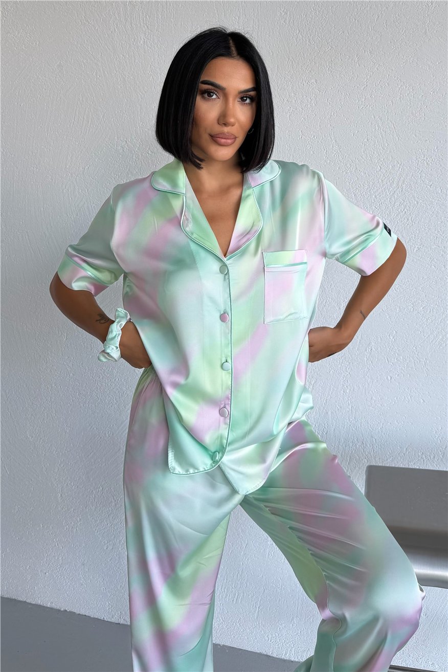 Colori Del Mondo Saten Kısa Kol Pantolon Pijama Takımı CDM2256
