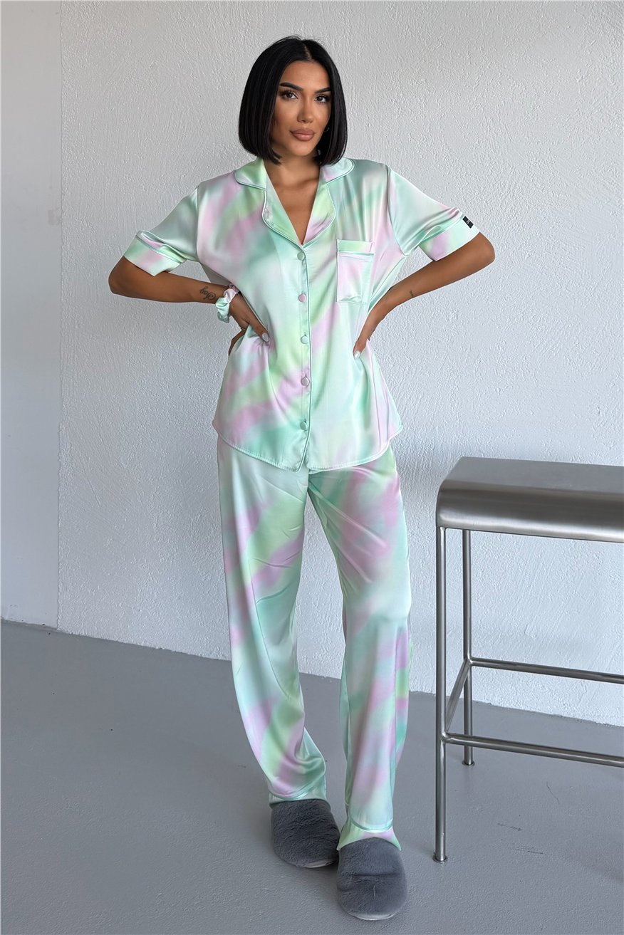 Colori Del Mondo Saten Kısa Kol Pantolon Pijama Takımı CDM2256