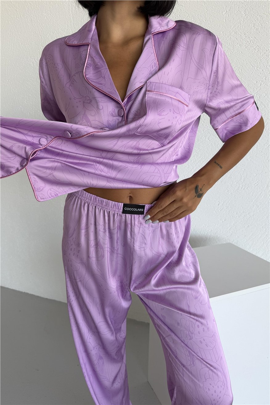Colori Del Mondo Saten Kısa Kol Pantolon Pijama Takımı CDM1621