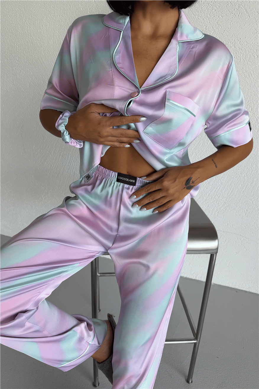 Colori Del Mondo Saten Kısa Kol Pantolon Pijama Takımı CDM2374