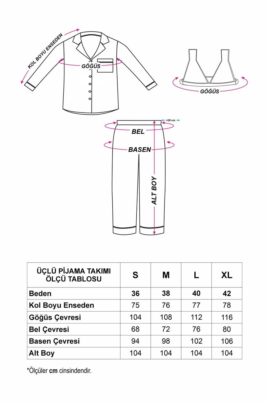 Corso D'acqua Saten Üçlü Pijama Takımı CDK23