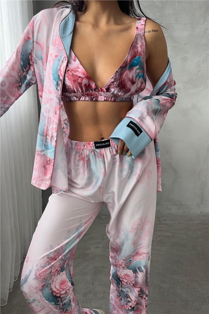 Corso D'acqua Saten Üçlü Pijama Takımı CDK19
