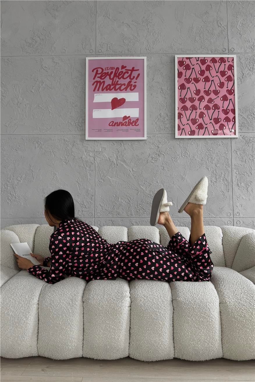 Cuore Nero Gömlek Yaka Saten Uzun Pijama Takımı