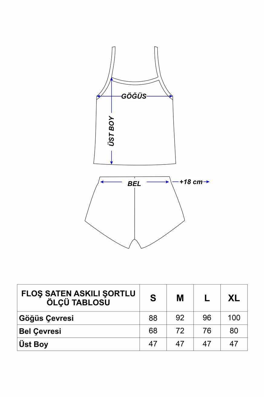 Düz Gül Kurusu Askılı ve Şortlu Floş Saten Pijama Takımı