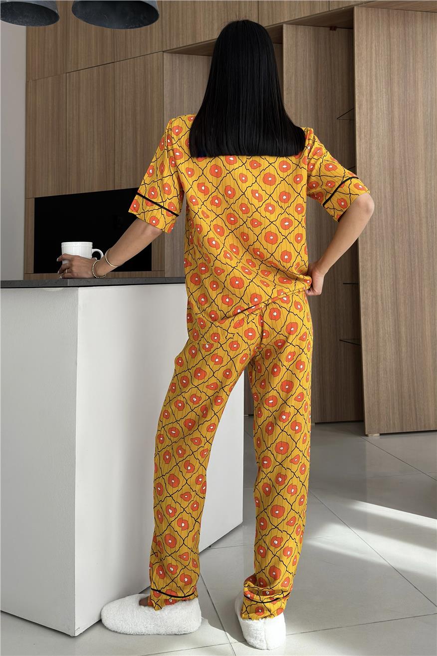 Eco di Giardino Hardal Viskon Kısa Kol Pantolon Pijama Takımı