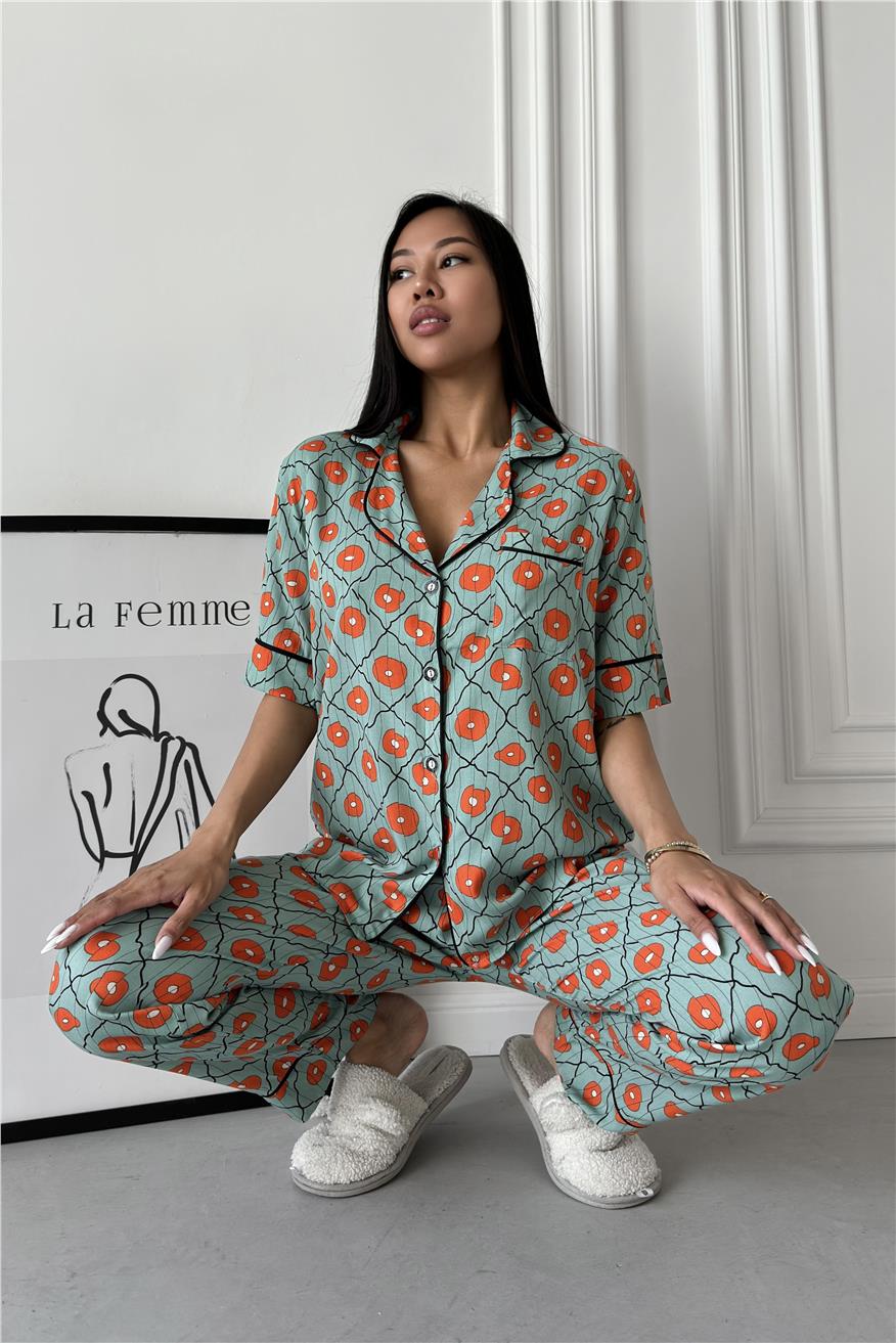 Eco di Giardino Mint Viskon Kısa Kol Pantolon Pijama Takımı