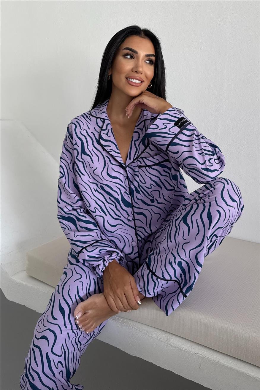 Eleganza Selvaggia Lila Uzun Pijama Takımı