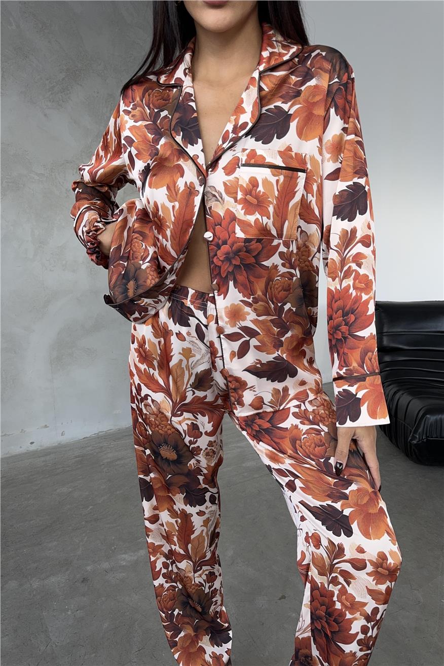 Eleganza Sogno Saten Uzun Pijama Takımı Ccr31