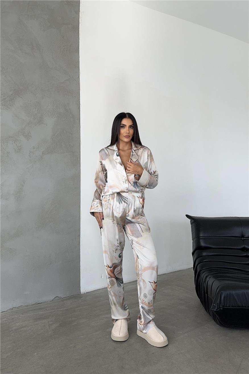Eleganza Sogno Saten Uzun Pijama Takımı Ccr27