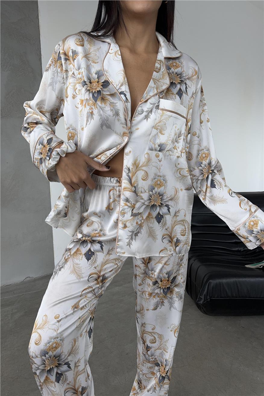 Eleganza Sogno Saten Uzun Pijama Takımı Ccr16