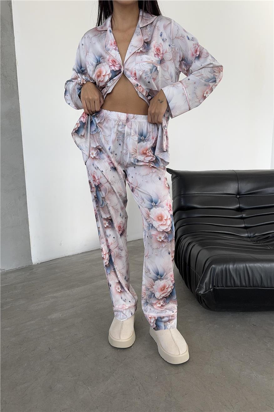 Eleganza Sogno Saten Uzun Pijama Takımı Ccr28