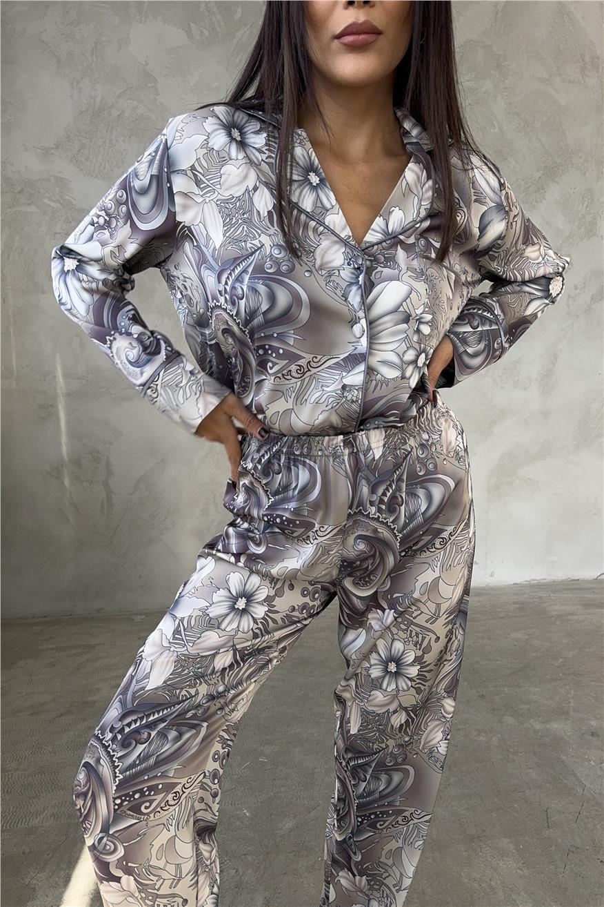 Eleganza Sogno Saten Uzun Pijama Takımı Ccr35