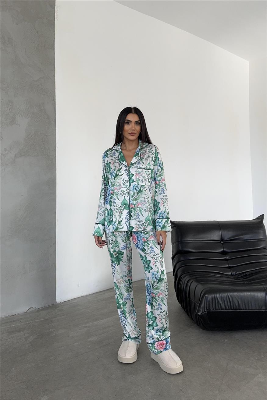 Eleganza Sogno Saten Uzun Pijama Takımı Ccr29