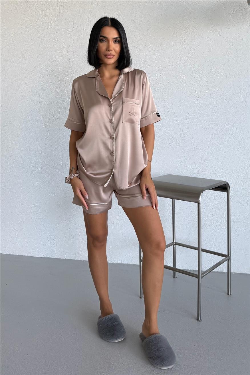 Essenza Notte Bej Saten Kısa Pijama Takımı