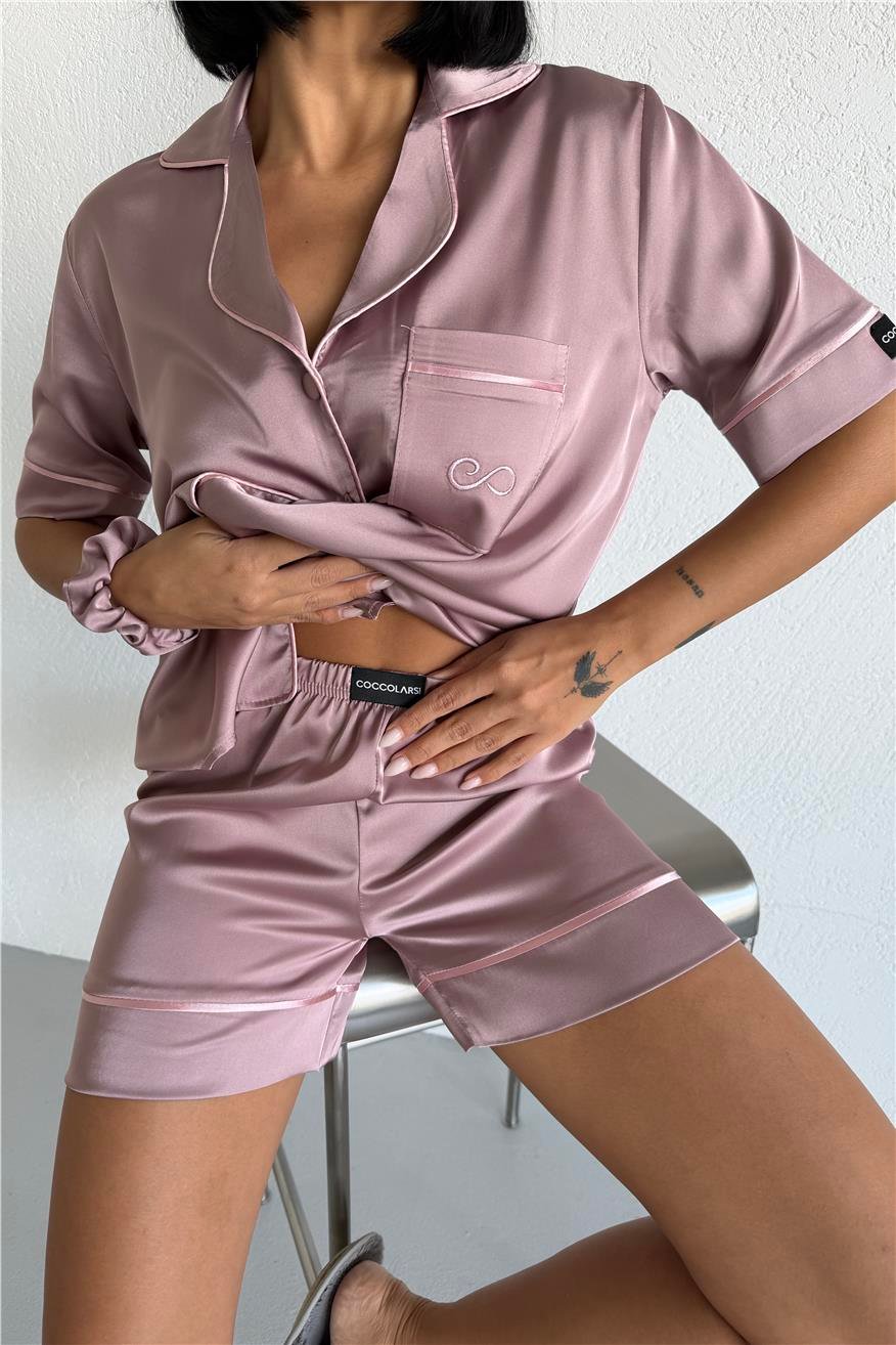 Essenza Notte Gül Kurusu Saten Kısa Pijama Takımı