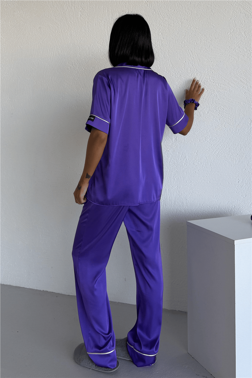 Essenza Notte Mor Saten Kısa Kol Pantolon Pijama Takımı