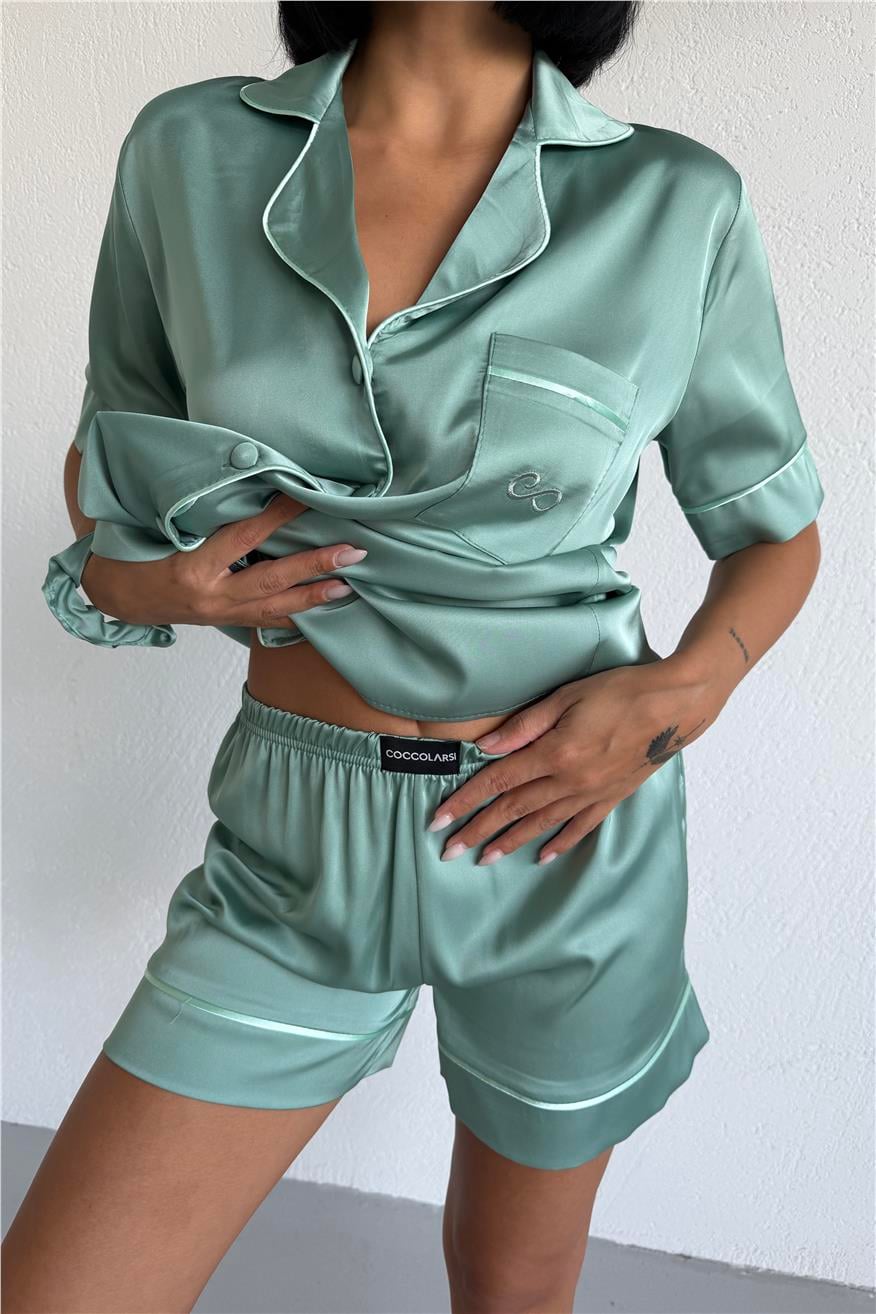 Essenza Notte Su Yeşili Saten Kısa Pijama Takımı