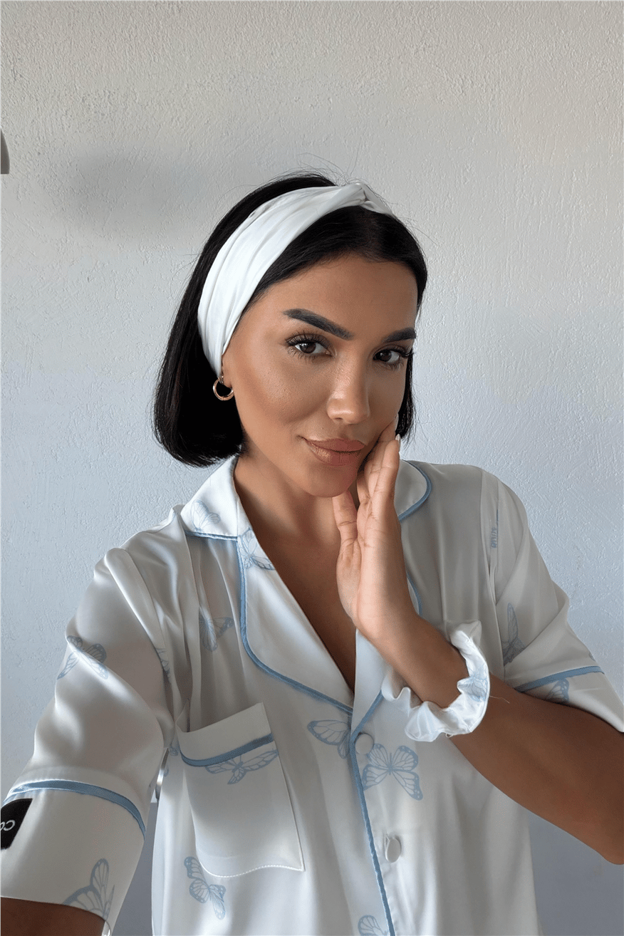 Farfalle Blu Saten Kısa Pijama Takımı