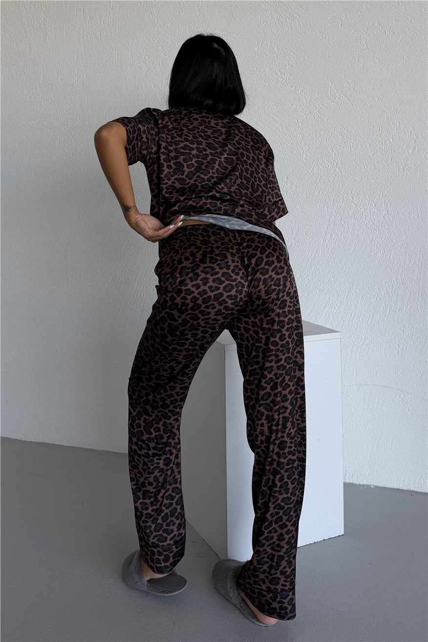 Fascino Del Leopardo Saten Kısa Kol Pantolon Pijama Takımı CDM1510