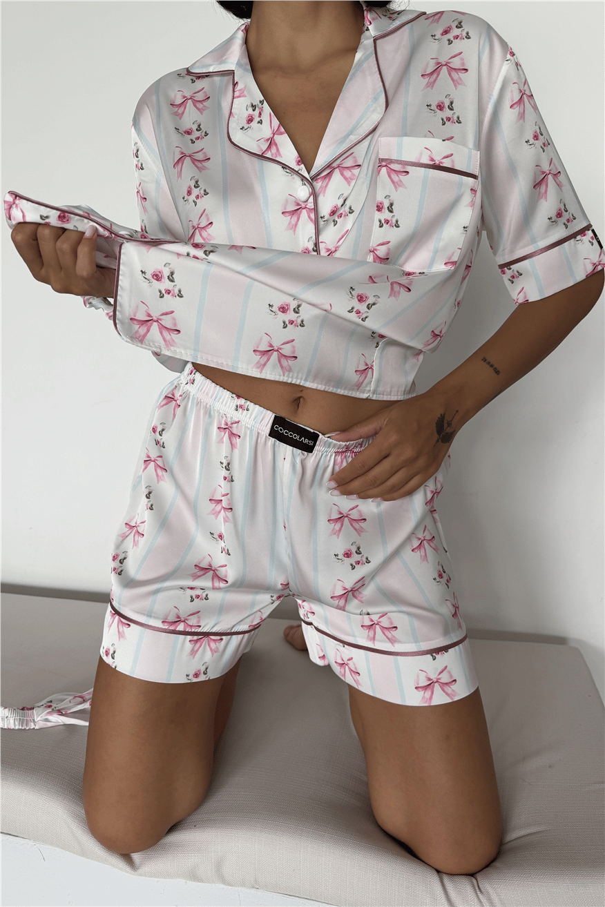 Fiocco Rosa Saten Kısa Pijama Takımı
