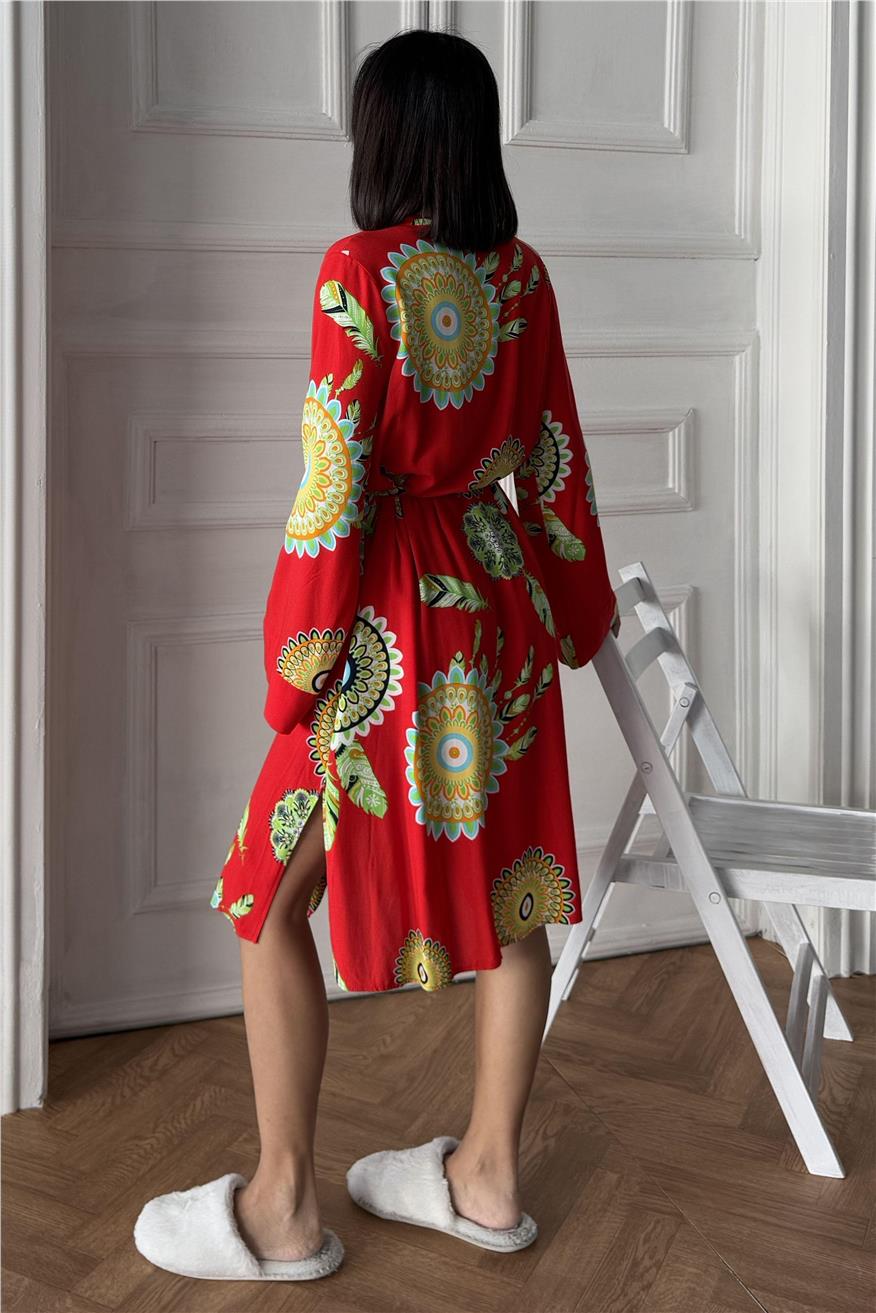 Fiori Come il Sole Kırmızı Viskon Kimono/Sabahlık