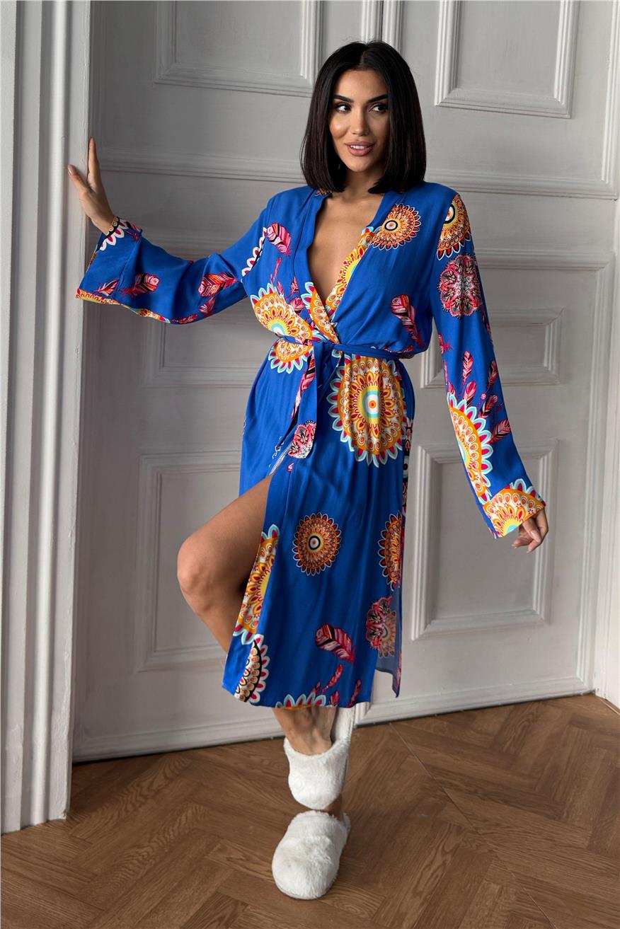 Fiori Come il Sole Mavi Viskon Kimono/Sabahlık