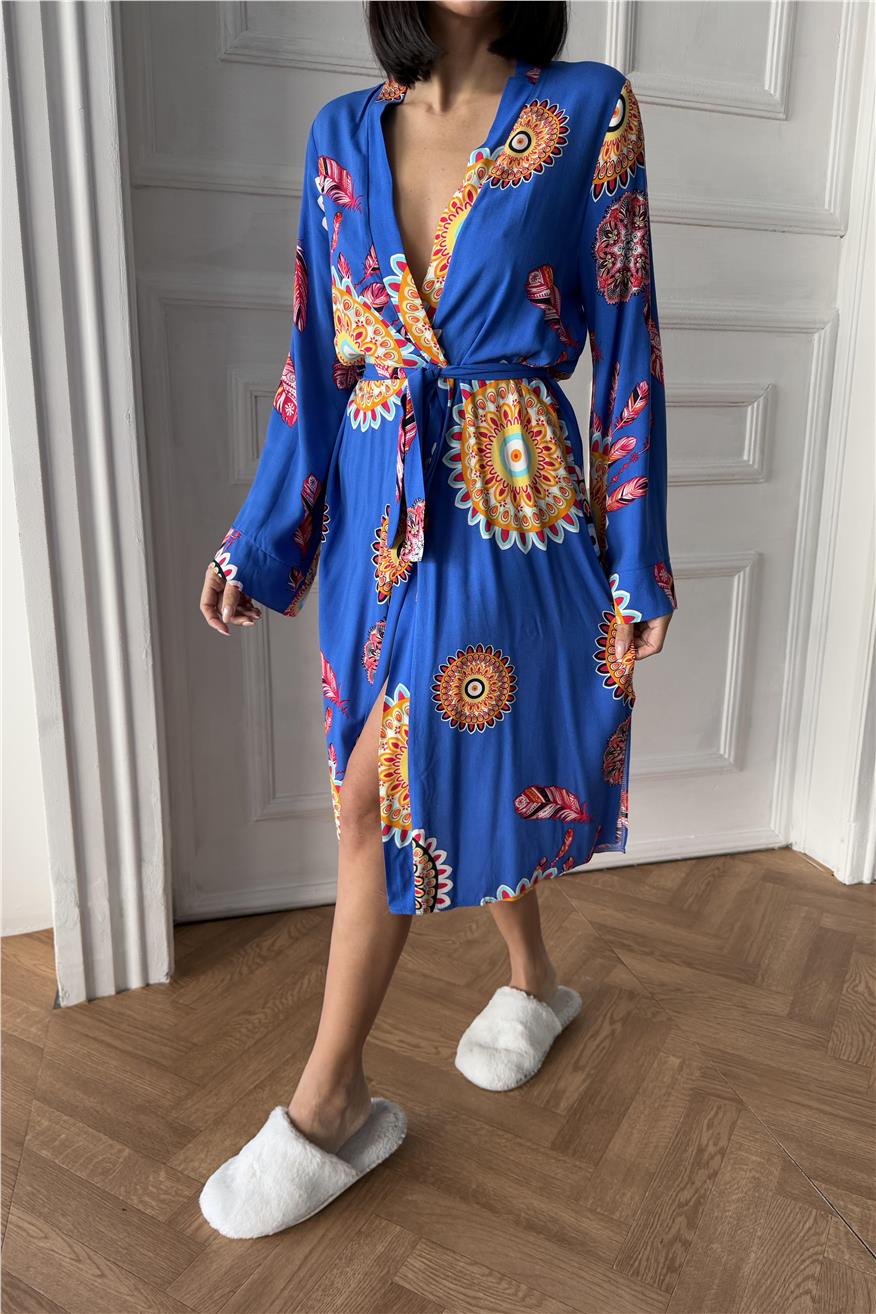 Fiori Come il Sole Mavi Viskon Kimono/Sabahlık