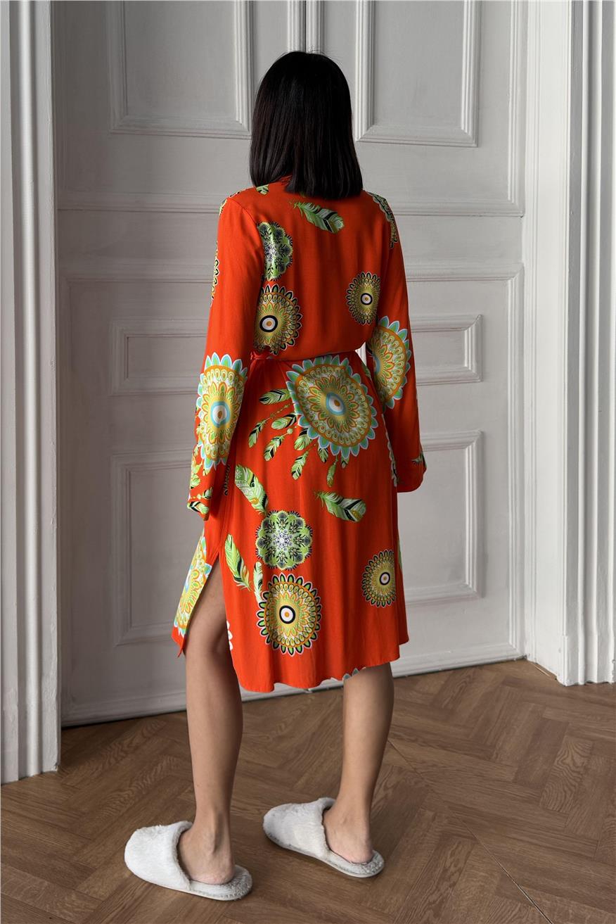Fiori Come il Sole Turuncu Viskon Kimono/Sabahlık