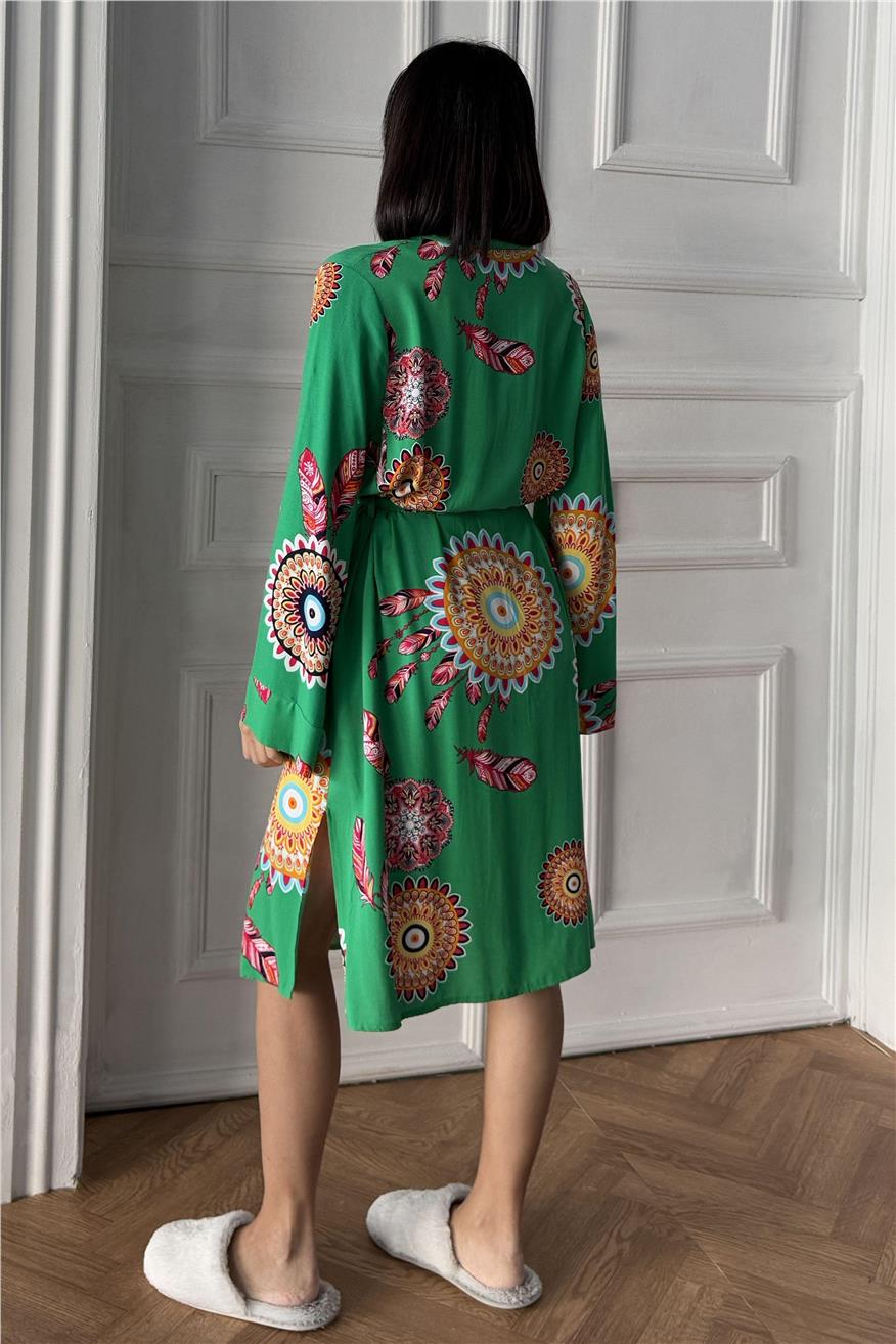 Fiori Come il Sole Yeşil Viskon Kimono/Sabahlık