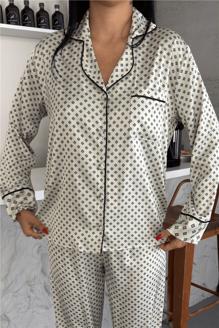 Frammento Celeste Saten Uzun Pijama Takımı FRK4802